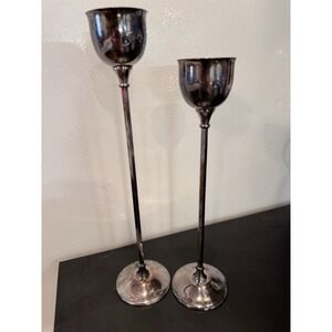 Vtg 2 WA WILLIAM ADAMS Silverplate Candlestick Holders‎ I0-1/4" & 11-1/2" ITALY